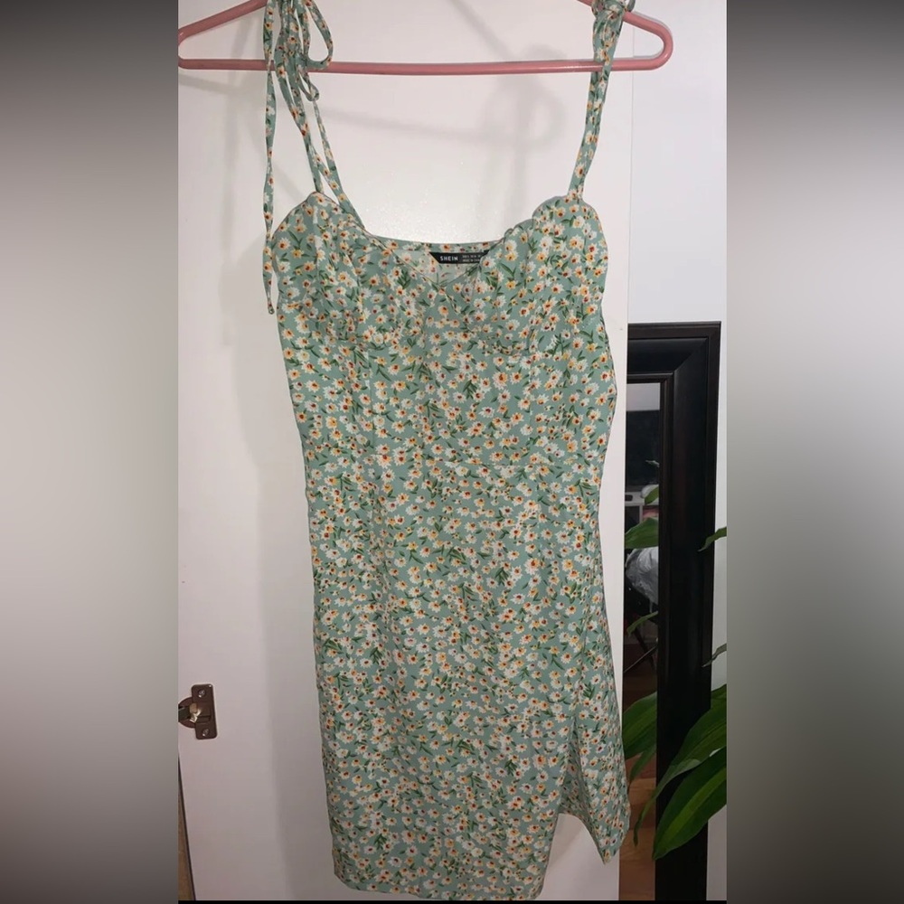 SHEIN Green Sleeveless Spaghetti Strap Mini Sundress
